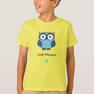 Camiseta Azul Hoot Owl Personalizado com Idade do Nome 