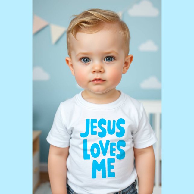 Camiseta azul "Jesus Me Ama" para Bebê (Criador carregado)