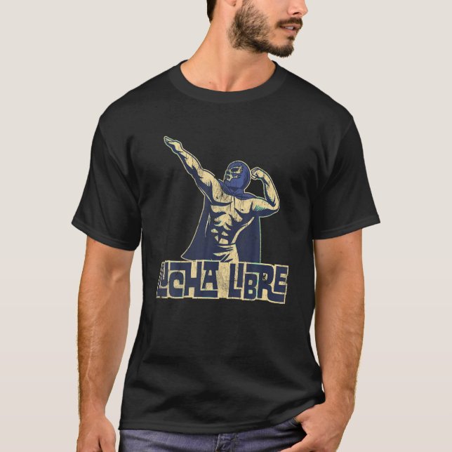 Camiseta Azul Luchador Lucha Libre Luta mexicana T Shir (Frente)