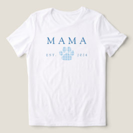 Camiseta Azul Mama Gingham Paw Print Aniversário
