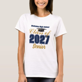 Camiseta Azul Marinho Dourado Turma de 2027 Senhoras Senior