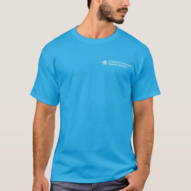 Camiseta azul masculina com logotipo AMBS (Frente)