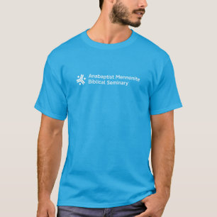 Camiseta azul masculina com logotipo da AMBS centr