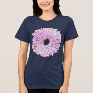Camiseta Azul Naval Gerbera Dália Rosa