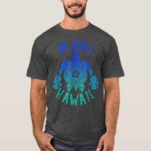 Camiseta Azul Oceano Tribal Maui Havaí Tartaruga Marinha Ve