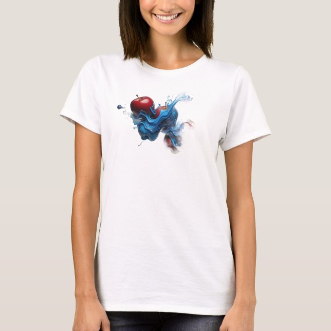Camiseta Azul Ousada de Maçã Abstrata (Frente)