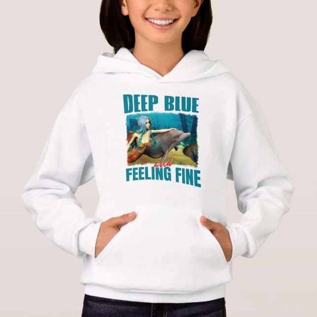Camiseta Azul Profundo e Sentindo-se Bem Sereia e Golfinho (Frente)