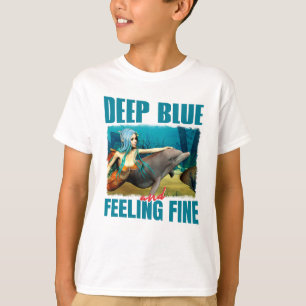 Camiseta Azul Profundo e Sentindo-se Bem Sereia e Golfinho