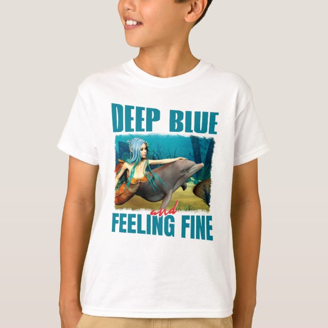 Camiseta Azul Profundo e Sentindo-se Bem Sereia e Golfinho (Frente)