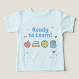 Camiseta Azul Pronto para Aprender  Fofo de Volta às Aulas 