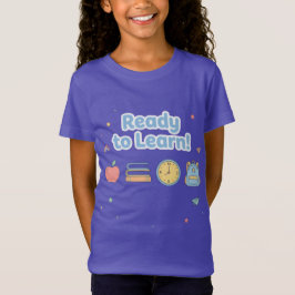 Camiseta Azul Pronto para Aprender  Fofo de Volta às Aulas 