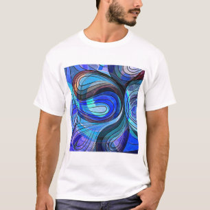 Camiseta Azul Real e Doodle Aquático Com Linhas Pretas