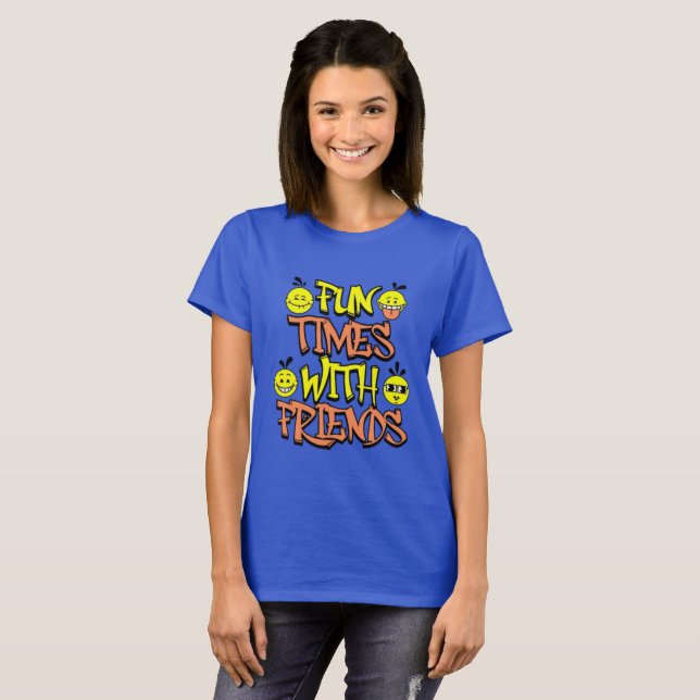 Camiseta Azul Royal "Diversão com Amigas" para Mul (Frente Completa)