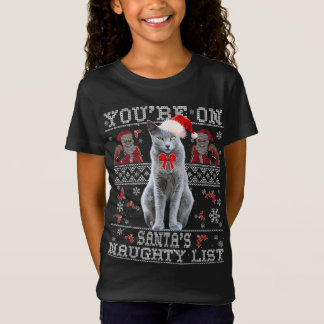 Camiseta Azul Russo Gato Sobreloso Xmas Suor Feio