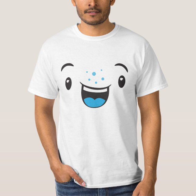 Camiseta Azul sorrindo Kawaii Face Vestuário (Frente)