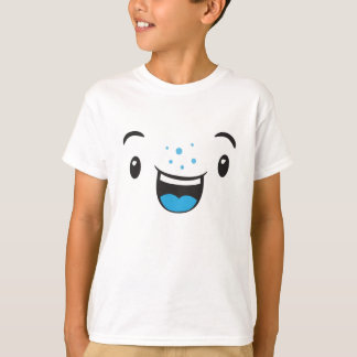 Camiseta Azul sorrindo Kawaii Rosto Crianças Roupas