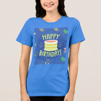 Camiseta Azul Verde Ilustrado Aniversário