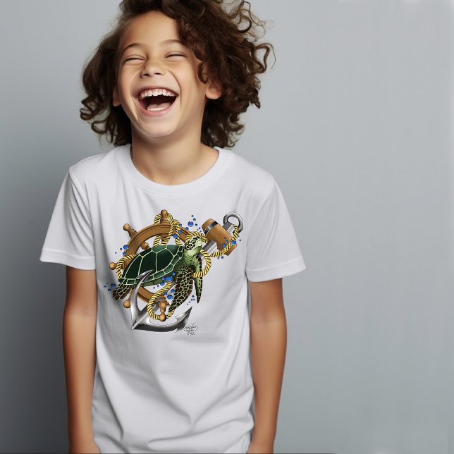 Camiseta Azul Verde-Tartaruga do Mar (Criador carregado)