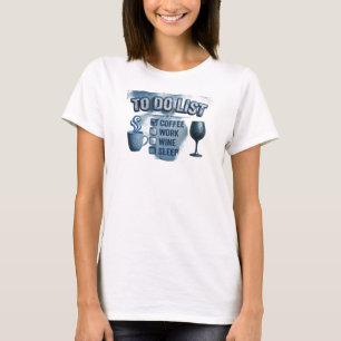 Camiseta Azul Vibrante CAFÉ ENTÃO VINHO Impressão Criativa