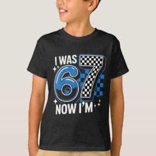 Camiseta Azul xadrez era 6 7 engraçado 67 meninos de aniver
