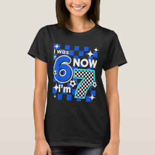 Camiseta Azul Xadrez Eu Era 6 Agora Tenho 7 Aniversário Fut