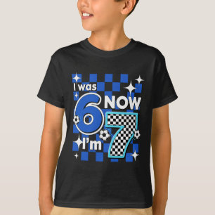Camiseta Azul Xadrez Eu Tinha 6 Anos Agora Tenho 7 Aniversá