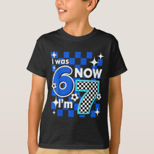 Camiseta Azul Xadrez Eu Tinha 6 Anos Agora Tenho 7 Aniversá