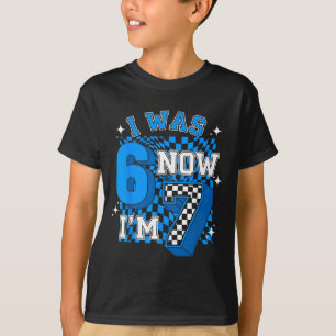 Camiseta Azul Xadrez Eu tinha 6 Estou com 7 Engraçado 67 An