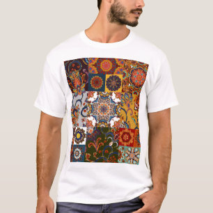Camiseta Azulejo Colorido de Patches: Estilo de Potência Ma