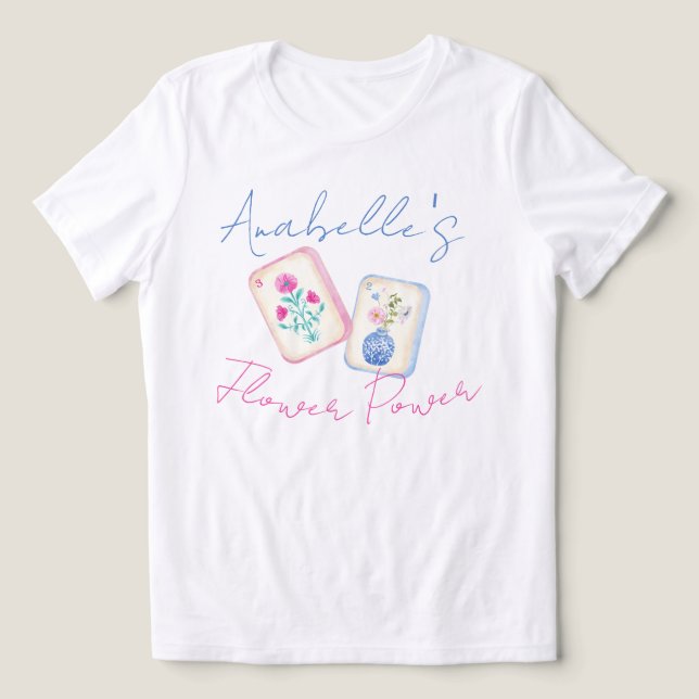 Camiseta Azulejo de Flor de Poder de Mahjong em Aquarela Pe (Design frontal)