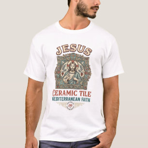 Camiseta Azulejo Jesus Fé Mediterrânea Jesus Cerâmica
