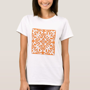 Camiseta Azulejo marroquino - alaranjado e branco corais