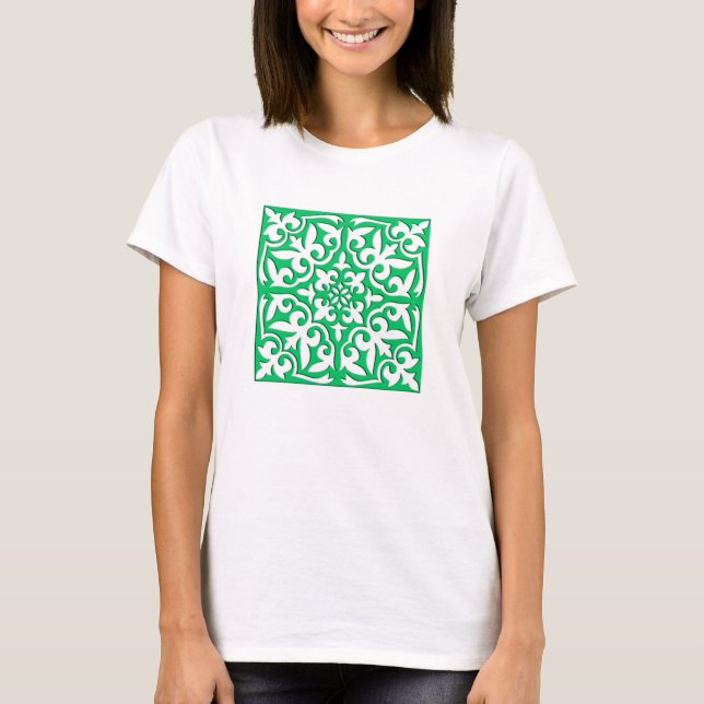 Camiseta Azulejo marroquino - jade verde e branco (Frente)