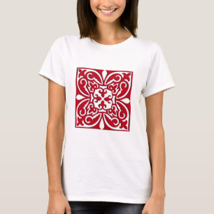 Camiseta azulejo marroquino - vermelho escuro e branco