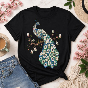 Camiseta Azulejo Pavão de Mahjong Ave Elegante