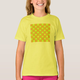 Camiseta Azulejo Xadrez Laranja Verde Brilhante Com Coraçõe