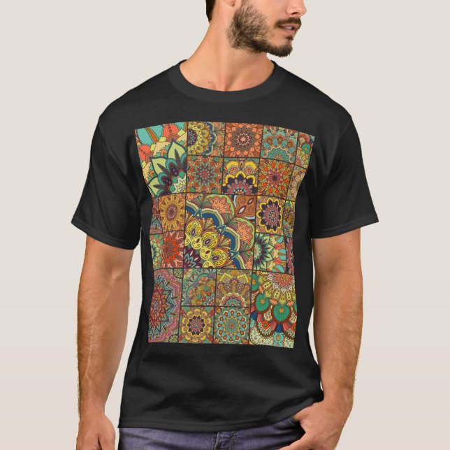 Camiseta Azulejos de Boho: padrão transparente colorido (Frente)