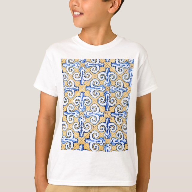 Camiseta Azulejos Espanhóis - Azulejo Azul, Amarelo e Branc (Frente)
