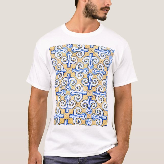 Camiseta Azulejos Espanhóis - Azulejo Azul, Amarelo e Branc (Frente)