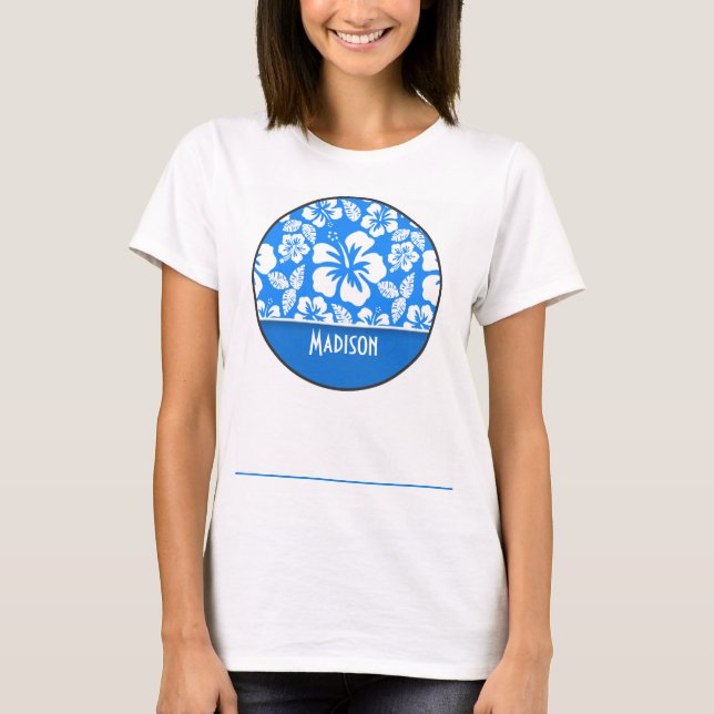 Camiseta Azure Blue Tropical Hibiscus; Personalizado (Frente)