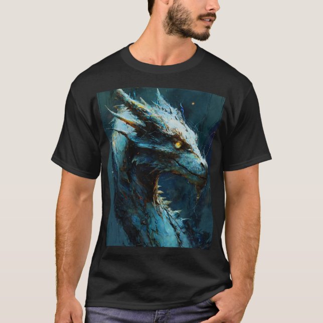Camiseta Azure Guardian: Arte do Dragão Feroz (Frente)