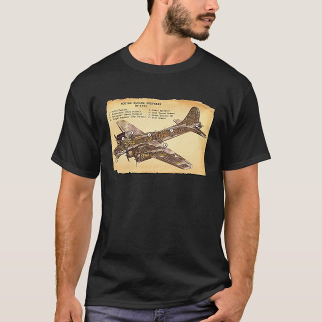 Camiseta B 17 Bomber WWII Flying Fortress Diagram (Frente)
