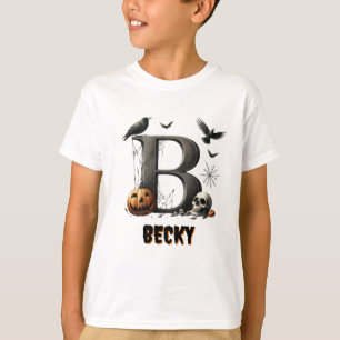 Camiseta B Inicial Doces ou Travessuras Halloween
