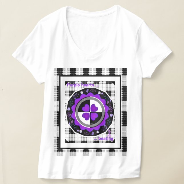 Camiseta B&W Corações Roxos Batendo (Postura )