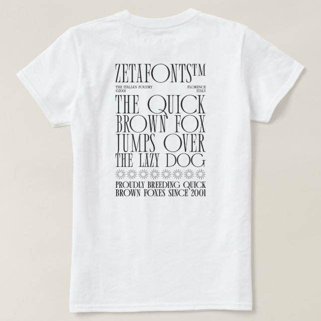 Camiseta (B) - Zetafonts Pangram (Verso do Design)
