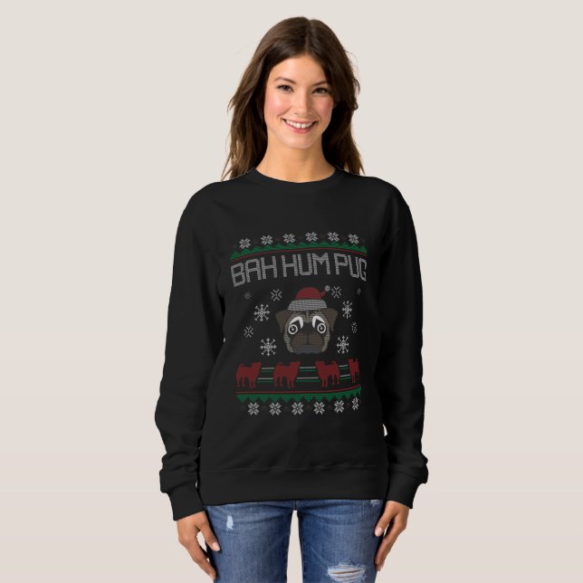 Camiseta Ba Ham Pug Pugly Christmas Ugly Sweater (Frente Completa)