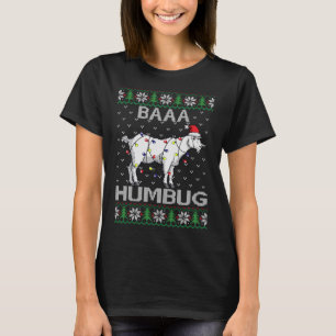 Camiseta Baaa Humbug Goat Santa Hat O Natal Luz Feia S