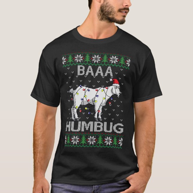 Camiseta Baaa Humbug Goat Santa Hat O Natal Luz Feia S (Frente)