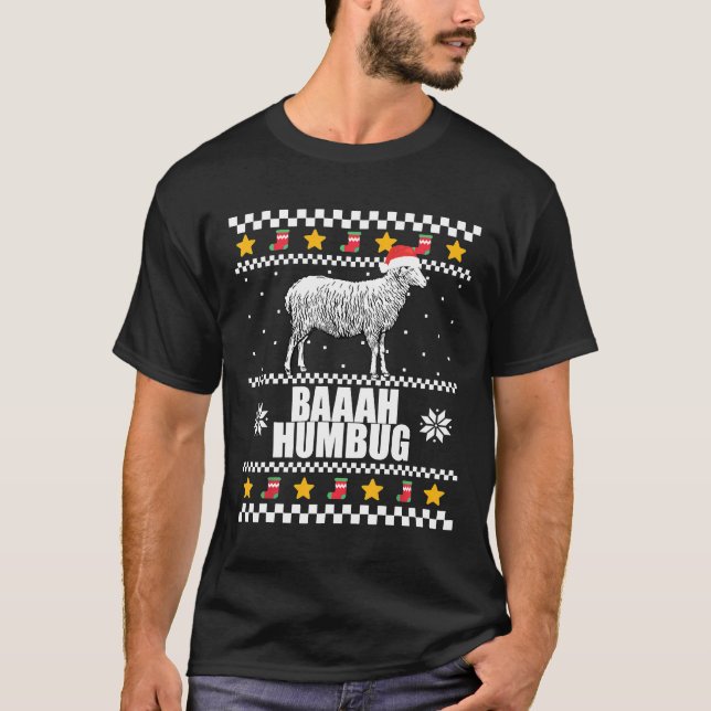 Camiseta BAAAH HUMBUG Ovelhas Engraçadas Vadio de Natal (Frente)