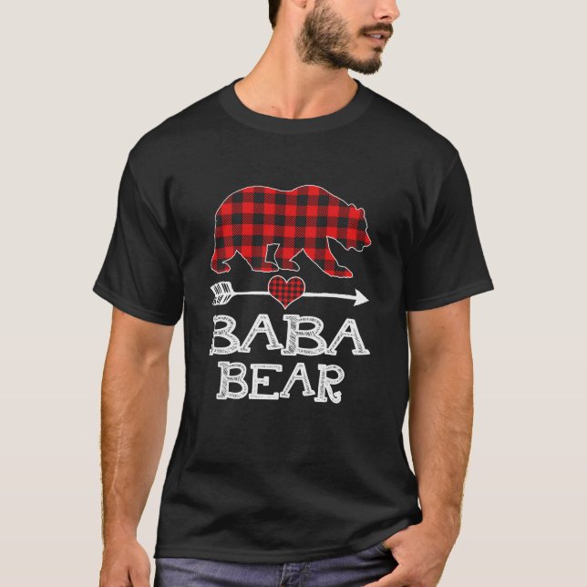 Camiseta Baba Bear Christmas Pajama Red Xadrez Buffalo Famí (Frente)